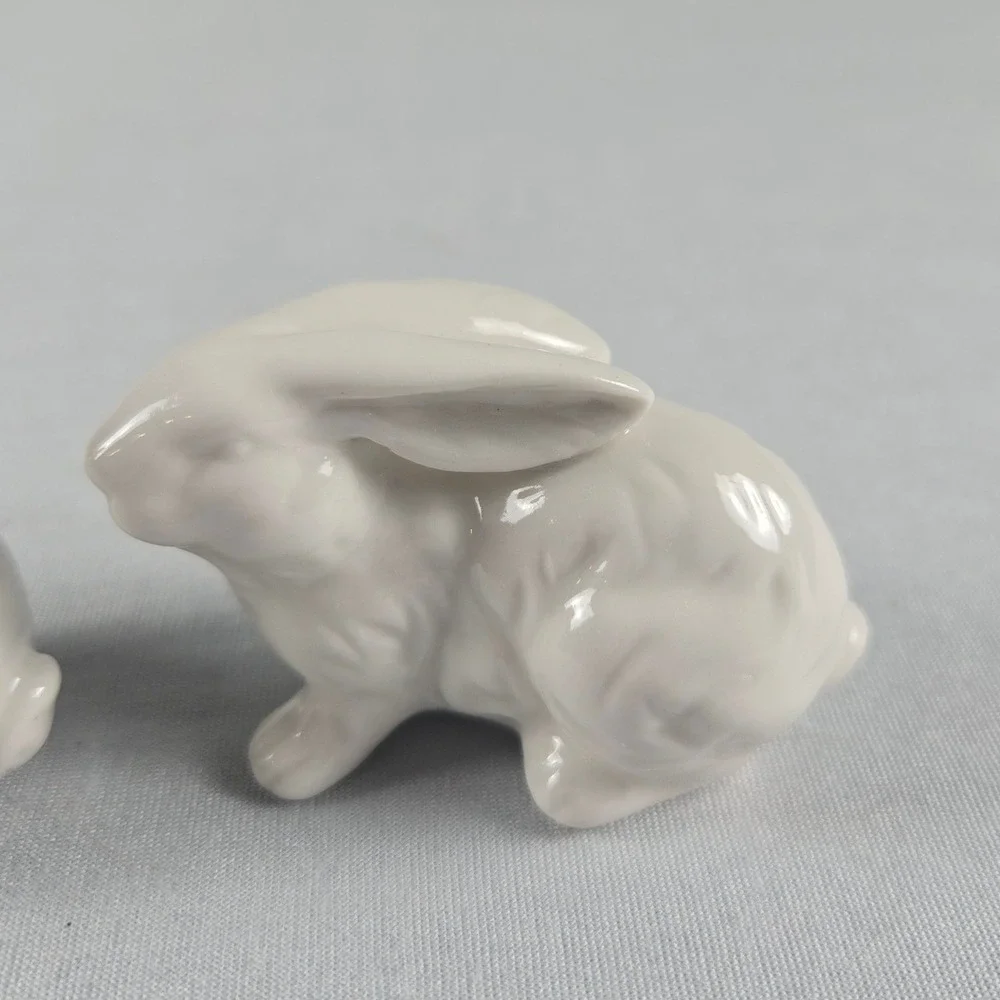 White Ceramic Bunny Rabbit Figurines Set of 3 Easter Spring Cottage Decor